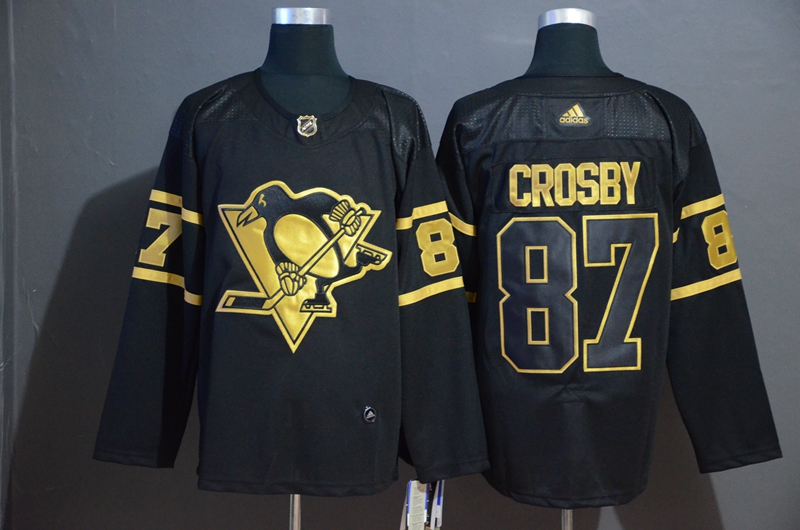 Men's Pittsburgh Penguins #87 Sidney Crosby Black Golden Stitched NHL Jersey